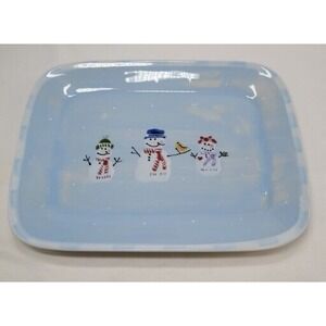 Hartstone Pottery Snowman Snow People Serving Platter Single Blue &‎ White